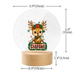 Spersonalizowana lampka nocna LED Cute Christmas Deer z drewnianą podstawą i imieniem Dekoracja przedszkola Prezent urodzinowy dla dzieci