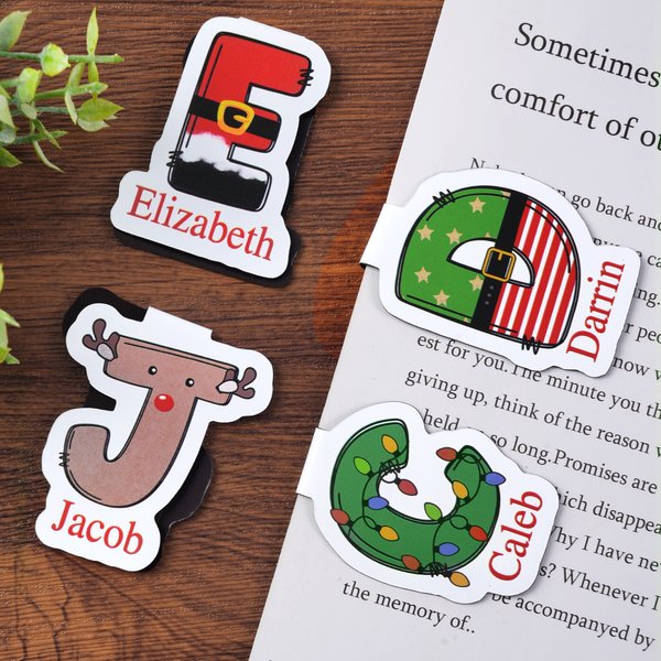 Personalisierte bunte Lichter Weihnachtsmann Elch Elf Magnetische Lesezeichen Clip mit Namen Geburtstag Weihnachten Geschenk für Buchliebhaber Bücherwürmer