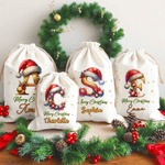 Chapeau de Père Noël personnalisé avec le nom de l'enfant Sac cadeau à cordon avec le nom de l'enfant Fête de Noël pour les filles Garçons Enfants