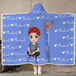 Personalizado lindo personaje de dibujos animados Corazón Nacimiento Flor Multicolor Suave manta con capucha con nombre Cumpleaños Regalo de Navidad para los amigos de la familia