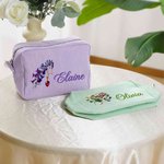 Personalisierte Retro Edelstein Geburt Blume Streifen große Kapazität Kosmetiktasche mit Namen Reise Essentials Brautjungfer Geburtstag Geschenk für Frauen