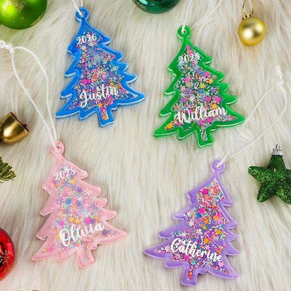 Personalized Multicolor Snowflake Christmas Tree Shake Ornament with Name and Year Home Tree Decor Christmas Gift for Family Friends