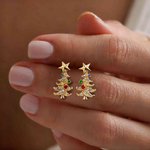 Personalizada Piedra de Nacimiento Árbol de Navidad Estrella Stud Pendientes Dainty Joyería Aniversario Regalo de Navidad para las mujeres