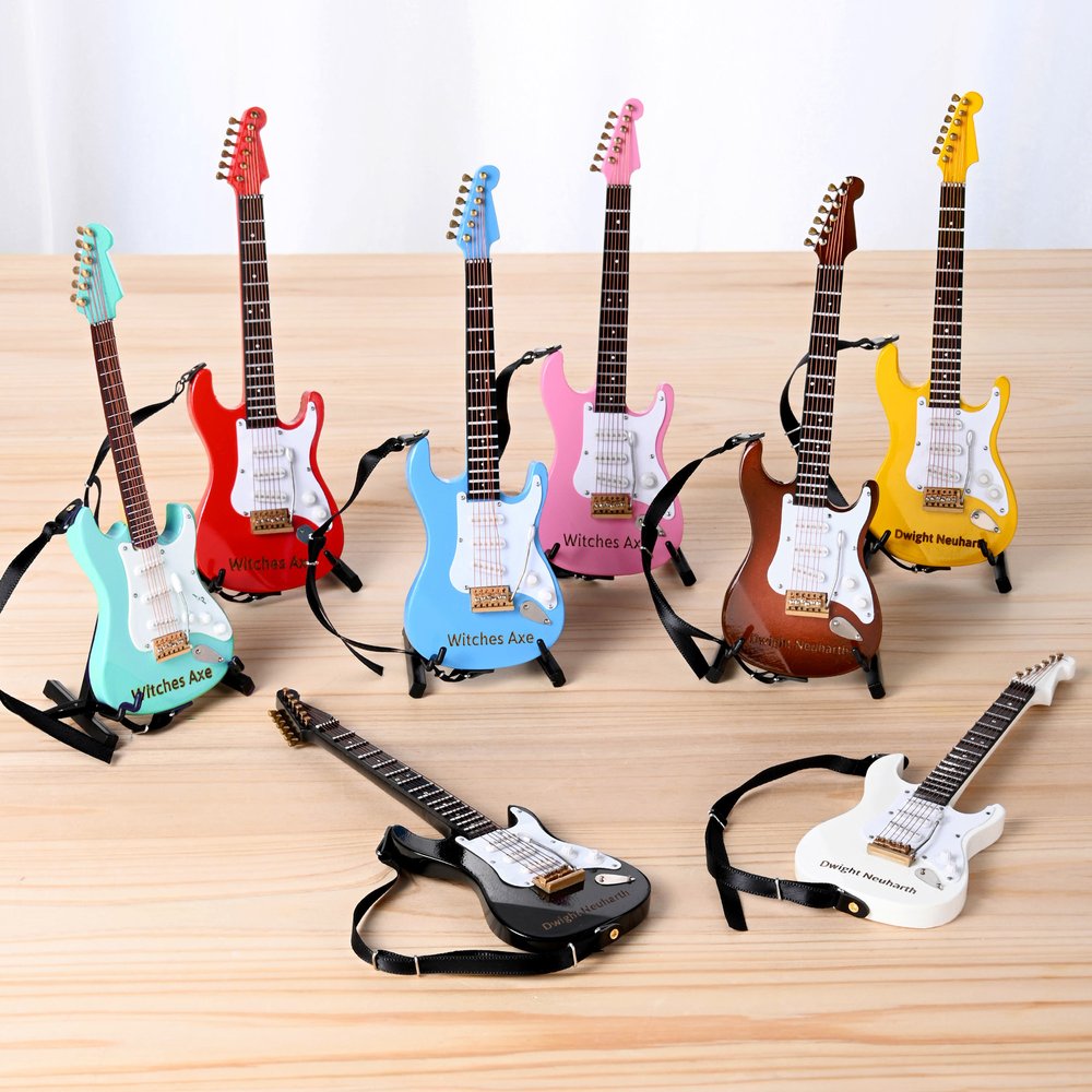 Personalized Multicolour Mini Guitar with Strap Display Ornament with Engraved Name Case Home Decor Birthday Gift for Guitarist Music Lover 2