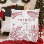 Personalized Retro Style Ocean Animals Soft Throw Blanket with Name Nusery Decor Birthday Baby Shower Christmas Gift for Newborns Kids