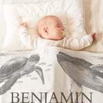 Personalized Retro Style Ocean Animals Soft Throw Blanket with Name Nusery Decor Birthday Baby Shower Christmas Gift for Newborns Kids