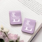 Gepersonaliseerde Bloemmotief PU-leer Magnetische Bladwijzerclip met Naam en Initiaal voor Lezen en Schrijven Verjaardagscadeau voor Boekenliefhebbers