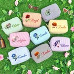 Personalisierte Retro Edelstein Geburt Blume Streifen große Kapazität Kosmetiktasche mit Namen Reise Essentials Brautjungfer Geburtstag Geschenk für Frauen