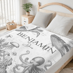 Personalized Retro Style Ocean Animals Soft Throw Blanket with Name Nusery Decor Birthday Baby Shower Christmas Gift for Newborns Kids