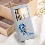 Personalisierte Edelstein Geburt Blume Makeup Pinsel Reise Storage Box Set mit Namen Geburtstag Hochzeit Geschenk für Frauen