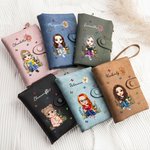 Personalizada de dibujos animados de lectura de caracteres de nacimiento de flores de tres pliegues de cuero de la PU pulsera de la cartera con titular de la tarjeta y el nombre de regalo de cumpleaño