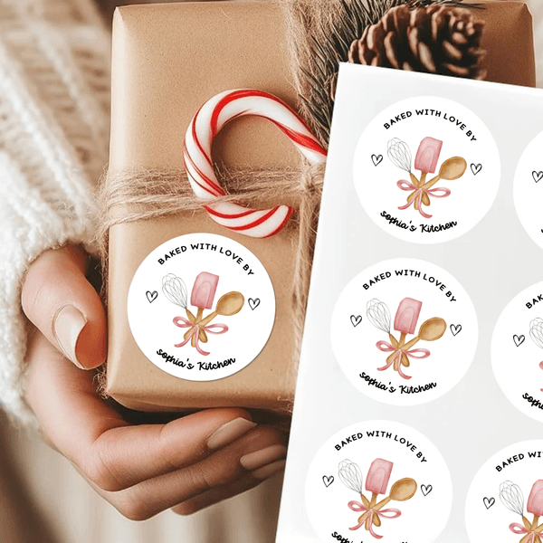 Personalized Baked with Love Self-Adhesive Waterproof Stickers with Text Gift Decor Baking Party Favor for Cooking Lover