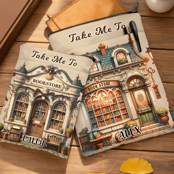 Personalized Take Me To Bookstore Book Sleeve Cover with Name Zipper and Front Pocket Birthday Gift for Bookworms
