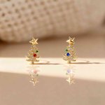 Personalizada Piedra de Nacimiento Árbol de Navidad Estrella Stud Pendientes Dainty Joyería Aniversario Regalo de Navidad para las mujeres