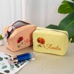 Personalisierte Retro Edelstein Geburt Blume Streifen große Kapazität Kosmetiktasche mit Namen Reise Essentials Brautjungfer Geburtstag Geschenk für Frauen