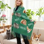 Foulard à pompons personnalisé avec photo de visage drôle Nom Multicolore Doux Foulard à pompons Anniversaire Hiver Cadeau d'anniversaire pour les femmes Hommes Pet Lovers