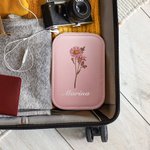 Joyero personalizado de cuero PU con espejo de maquillaje luz tricolor ajustable y flor de nacimiento regalo de cumpleaños para mujer