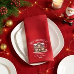 Personalized First Christmas At House 100% Cotton Red Napkin with Names Address and Year Table Decor Christmas Gift for Family Friends New Home Movers