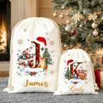 Spersonalizowana czapka Mikołaja Snowman Christmas Hat Initial Canvas Drawstring Gift Bag z imieniem Christmas Eve Party Gift for Kids Family Friends