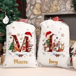 Spersonalizowana czapka Mikołaja Snowman Christmas Hat Initial Canvas Drawstring Gift Bag z imieniem Christmas Eve Party Gift for Kids Family Friends