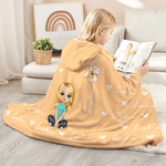 Personalizado lindo personaje de dibujos animados Corazón Nacimiento Flor Multicolor Suave manta con capucha con nombre Cumpleaños Regalo de Navidad para los amigos de la familia