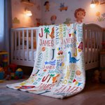 Personalised Cartoon Rainbow Dinosaur Design Word Cloud Soft Throw Blanket with Initial and Name Birthday Christmas Gift for Boys Girls
