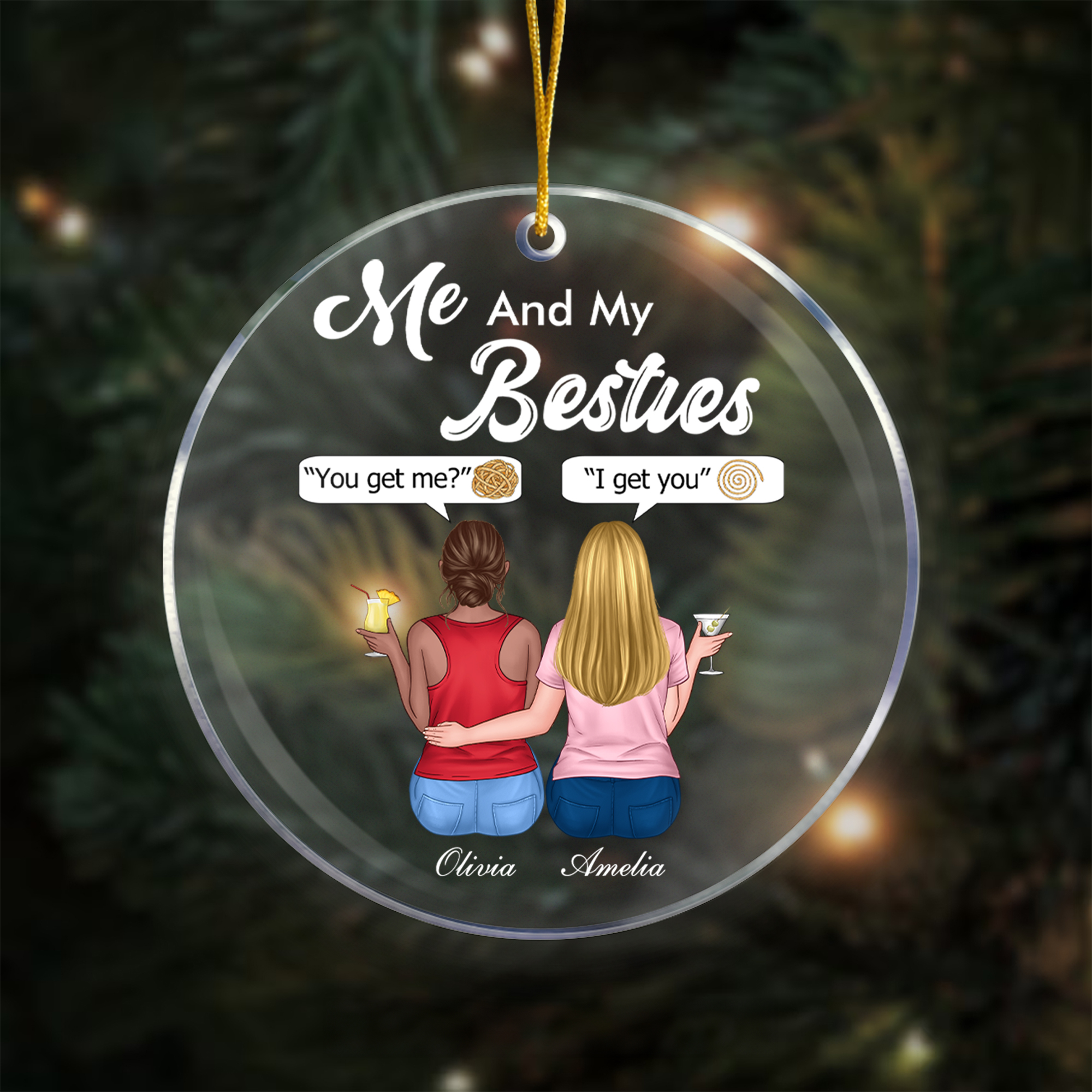 Personalisierte ich und meine Besties Acryl hängenden Ornament mit Namen Baumschmuck Weihnachtsgeschenk für Schwestern Besties