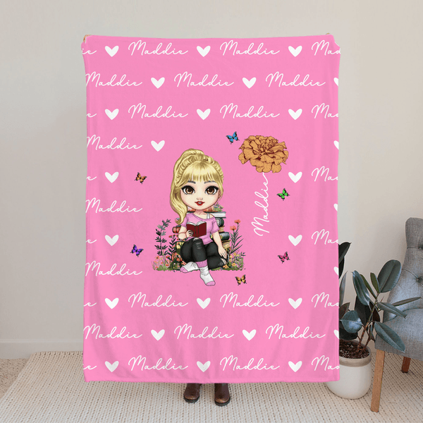 Personalizzato Cartoon lettura personaggio nascita fiore morbido lancio coperta con nome compleanno regalo di Natale per gli amici della famiglia