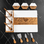 Juego de posavasos con tabla de cortar de 11 piezas de mármol de acacia con iniciales personalizadas grabadas y cuencos de cerámica Hecho en EE.UU. Regalo de Navidad para familiares y amigos