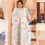 Personalised Cartoon Rainbow Dinosaur Design Word Cloud Soft Throw Blanket with Initial and Name Birthday Christmas Gift for Boys Girls