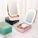 Joyero personalizado de cuero PU con espejo de maquillaje luz tricolor ajustable y flor de nacimiento regalo de cumpleaños para mujer