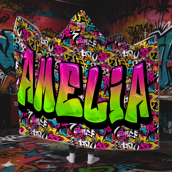 Personalized Graffiti-Style Multicolor Hooded Blanket with Name  Home Decor Birthday Christmas Gift for Teenagers Friends Graffiti Lovers