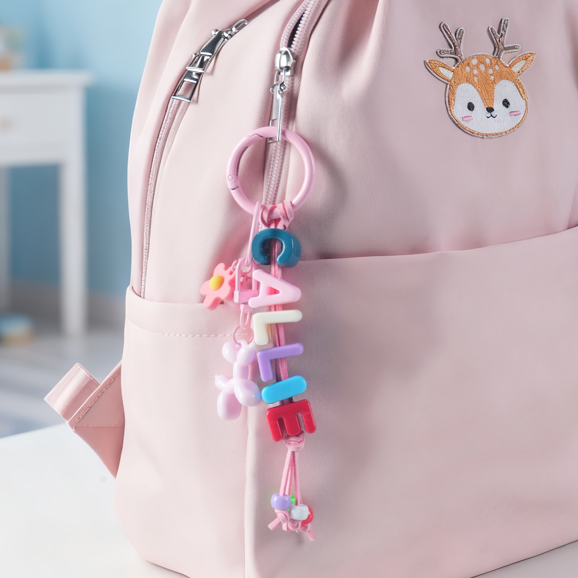 Personalizado Multicolor Nombre Cuentas Flor Globo Perro Hecho a mano Bolsa Etiqueta Llavero Cumpleaños Amistad Regalo para Niños Adolescentes Niñas