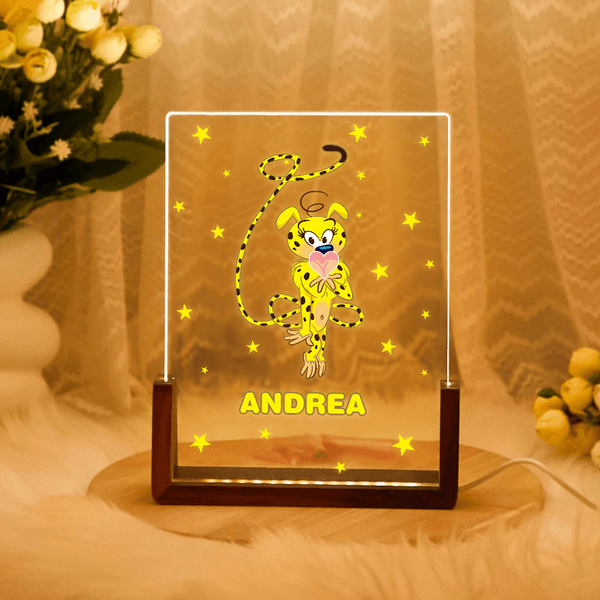 Personalized Long-Tailed Leopard Marsupilami LED Night Light with Name and Wooden Base Home Decor Christmas Gift for Children | Callie × Marsupilami®