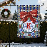 Chinoiserie personalizada Vintage Christmas Tree Garden Flag with Name amd Initial Decoración de exterior Regalo de Navidad para la familia amantes de la jardinería