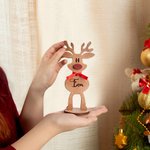 Adorno personalizado de mesa de reno con nariz roja lazo de madera y nombre regalo de Navidad y decoración para familia y niños