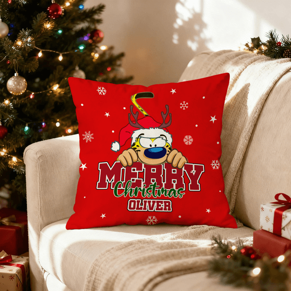 Personalized Christmas Yellow-Spotted Leopard Marsupilami Soft Throw Pillow Cover with Name Home Decor Christmas Gift for Kid | Callie × Marsupilami®