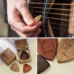 Personalised Engraved Line Birth Flower Wooden Magnetic Guitar Pick Storage Box with Name Anniversary Birthday Gift for Musician Guitar Player