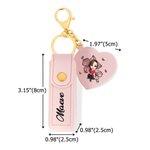 Personalised Cartoon Character Birth Flower Lipstick Storage Case Keychain with Name and Heart-Shaped Mirror Birthday Anniversary Gift for Women