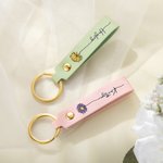 Personalised Multicolour Birth Flower PU Leather Keychain with Name Wedding Party Proposal Birthday Gift for Women