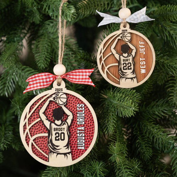 Personalised Wooden Basketball Player Christmas Ornament with Name and Number Christmas Gift for Basketball Players