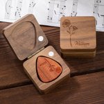 Personalised Engraved Line Birth Flower Wooden Magnetic Guitar Pick Storage Box with Name Anniversary Birthday Gift for Musician Guitar Player