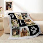 Personalized Multicolour Paw Print 6 Pet Photos Memorial Throw Blanket with Name and Initial Sympathy Birthday Gift for Cat Dog Pet Lovers
