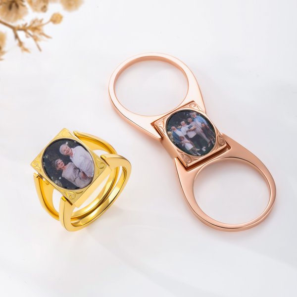Anillo personalizable de doble cara con foto Joyería delicada Cumpleaños Simpatía Regalo conmemorativo para mujeres Pérdida de un ser querido