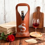 Personalized Pearl Effect Birth Flower Initial PU Leather Protective Wine Bag with Name Mother's Day Wedding Party Anniversary Gift for Wine Lovers