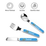 Personalised Multicolour Construction Lorry Safe Stainless Steel Fork Spoon Knife 3 Pcs Cutlery Set with Name and Case Birthday Gift for Boys Girls