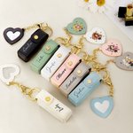 Personalised Cartoon Character Birth Flower Lipstick Storage Case Keychain with Name and Heart-Shaped Mirror Birthday Anniversary Gift for Women