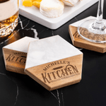Personalized Engraved Text Kitchen Acacia Marble 11 Pcs Cutting Board Coaster Set with Bowl and Spoon Ship from USA  Housewarming Gift for Family