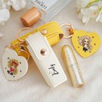 Personalised Cartoon Character Birth Flower Lipstick Storage Case Keychain with Name and Heart-Shaped Mirror Birthday Anniversary Gift for Women