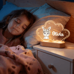 Spersonalizowana akrylowa lampka nocna LED Cute Animals Star Cloud Style z imieniem i drewnianą podstawą Dekoracje do pokoju dziecięcego Prezent urodzinowy dla noworodka